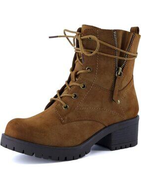 Women's Kobe Heeled Combat Boots Lace-Up with Side Zipper